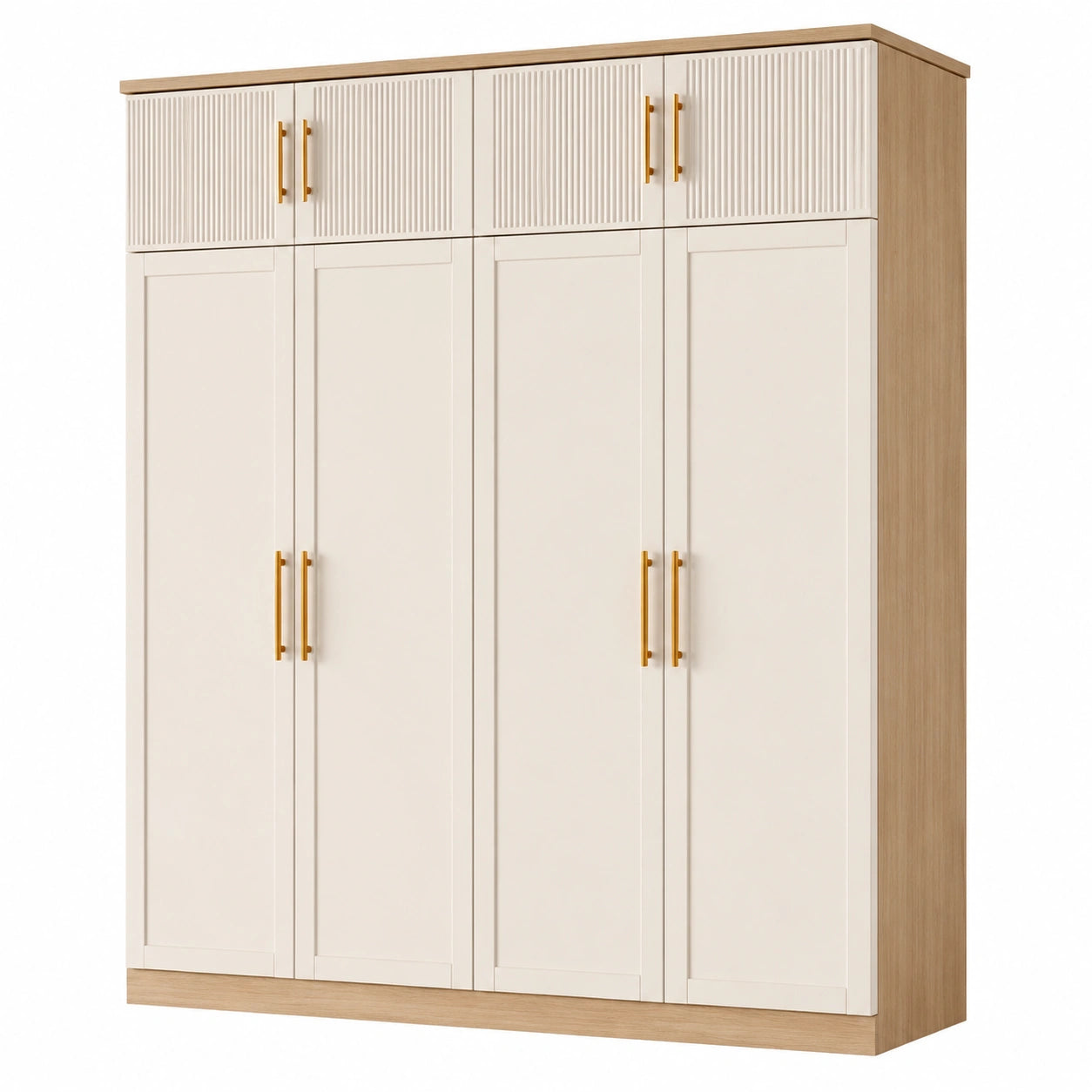 Armoire 4 portes en bois et MDF blanc et chêne clair