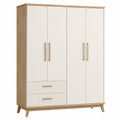 Armoire en bois avec quatre portes et deux tiroirs chêne/blanc 180x200x58 cm