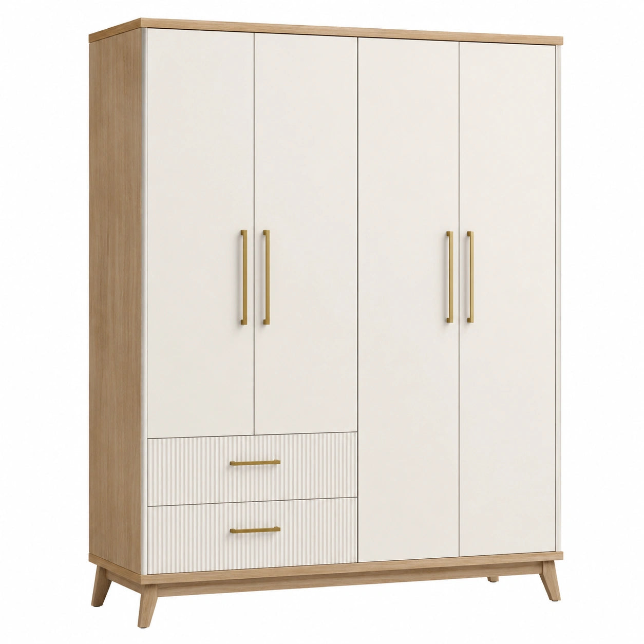 Armoire en bois avec quatre portes et deux tiroirs chêne/blanc 180x200x58 cm