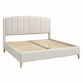 Lit en bois avec rembourrage en tissu polyester beige 140x200 cm