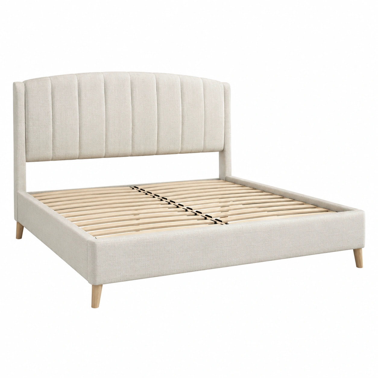 Lit en bois avec rembourrage en tissu polyester beige 140x200 cm