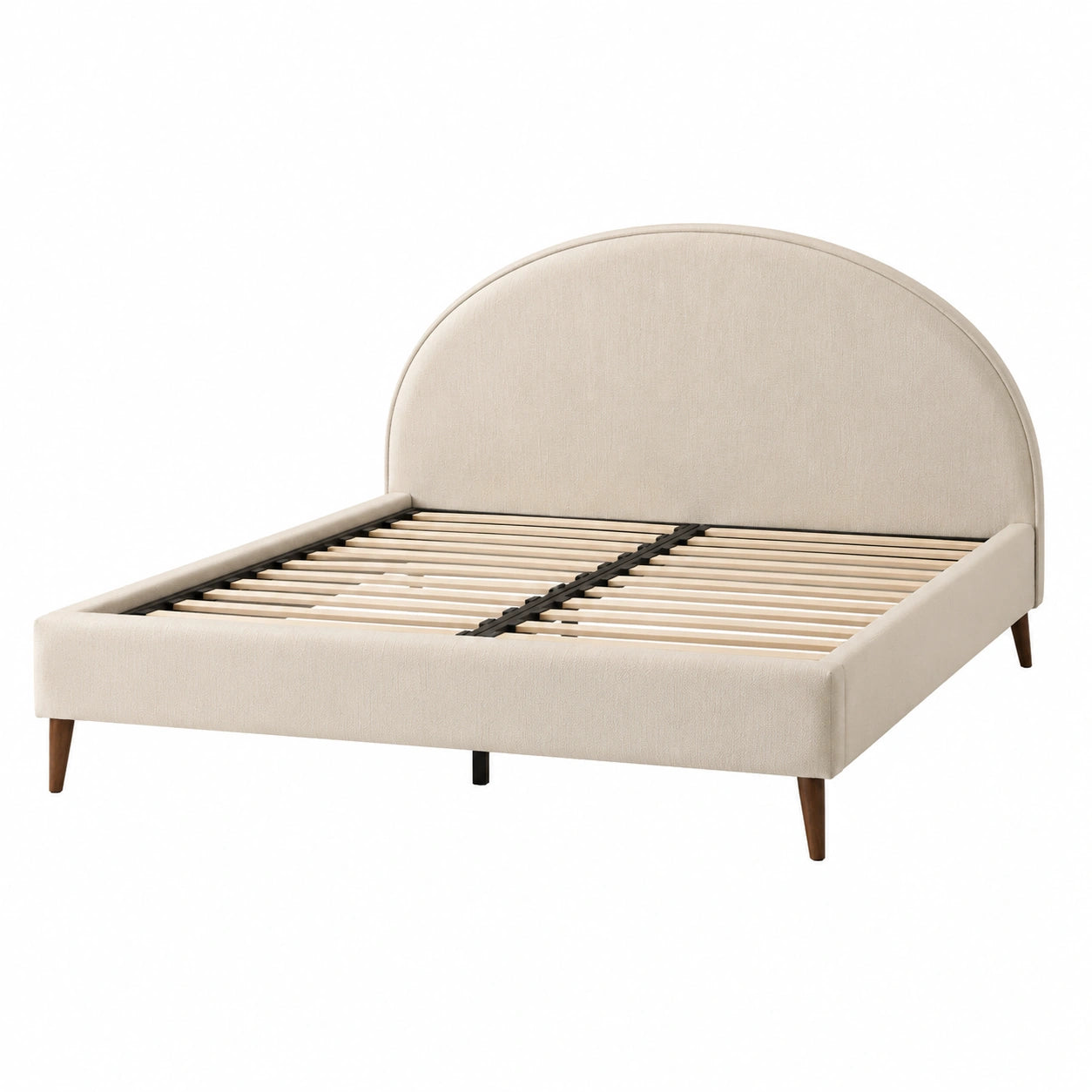 Lit double en bois et tissu crème, 160x200 cm
