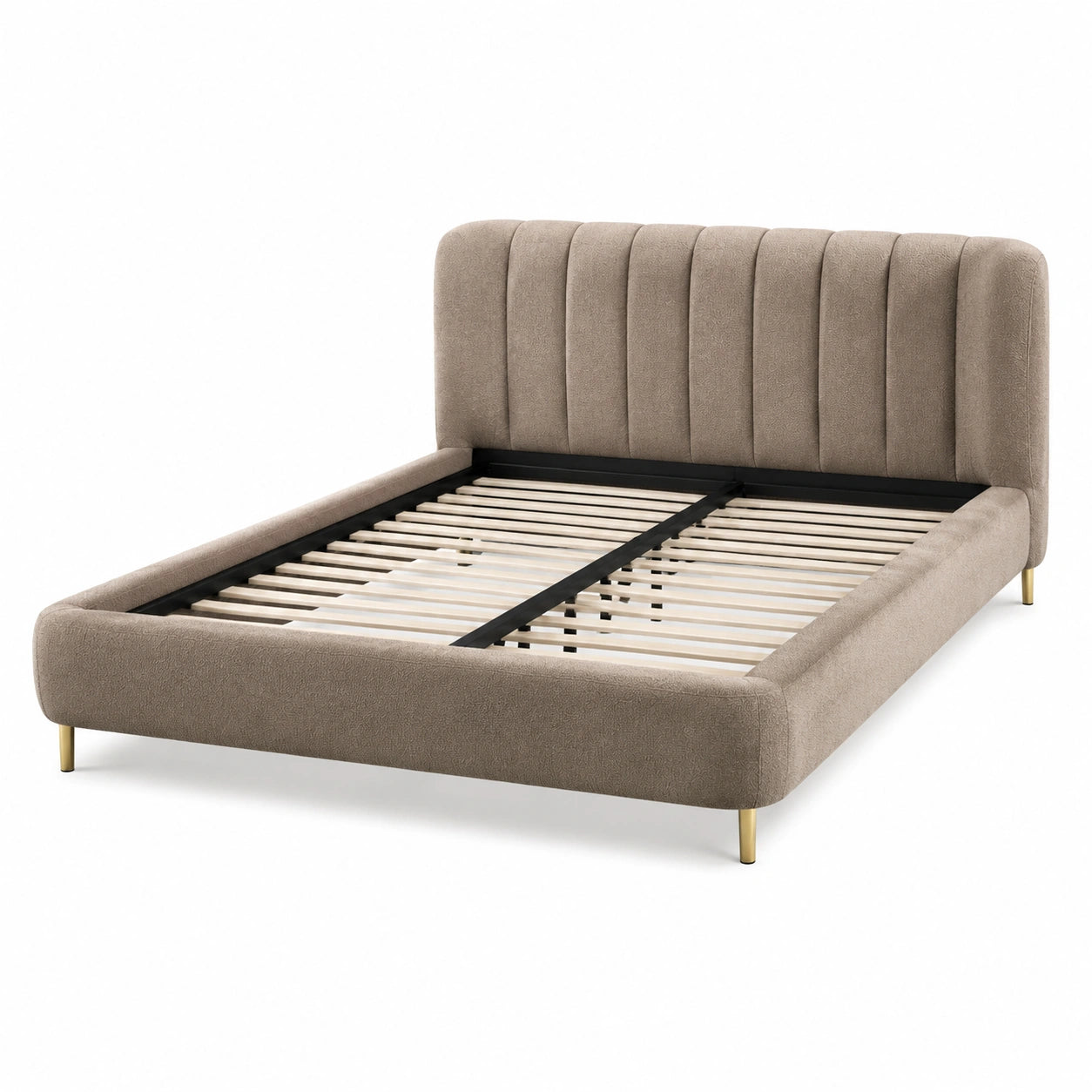 Lit double en tissu et bois 160x200 cm beige