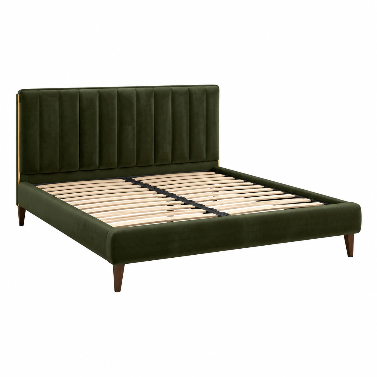 Lit double en velours vert foncé avec structure en bois 200x160 cm