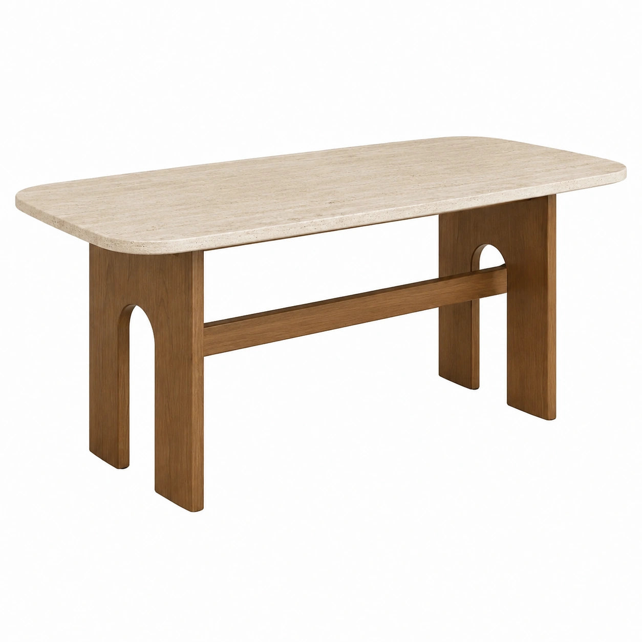 Table à manger rectangulaire en travertin et bois 180 cm