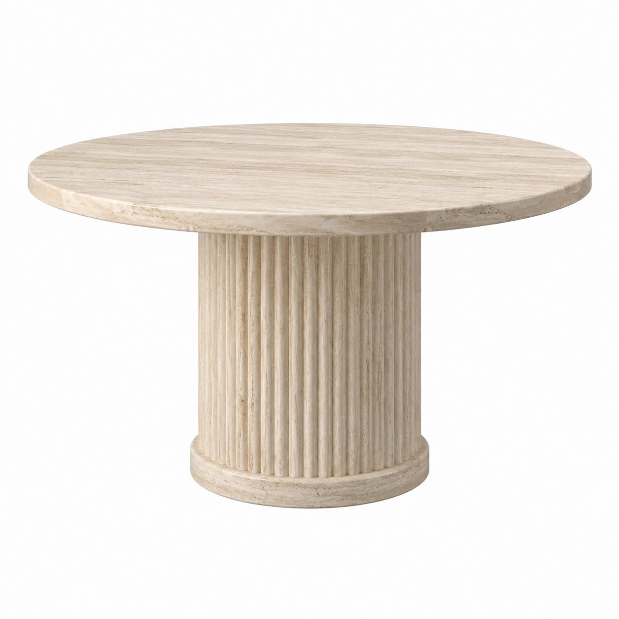 Table ronde en travertin beige, diamètre 120 cm