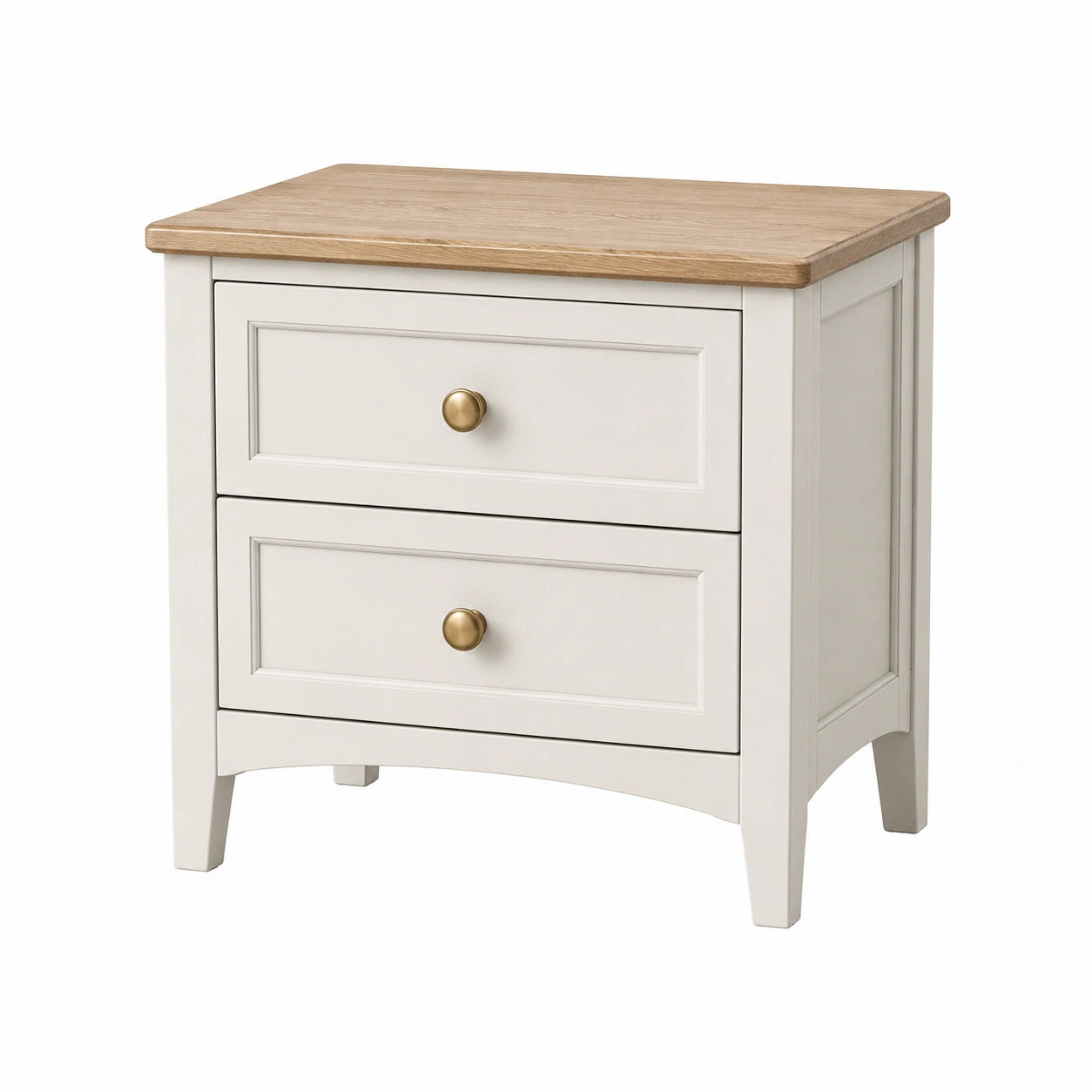 Table de chevet en bois MDF avec deux tiroirs en blanc et chêne