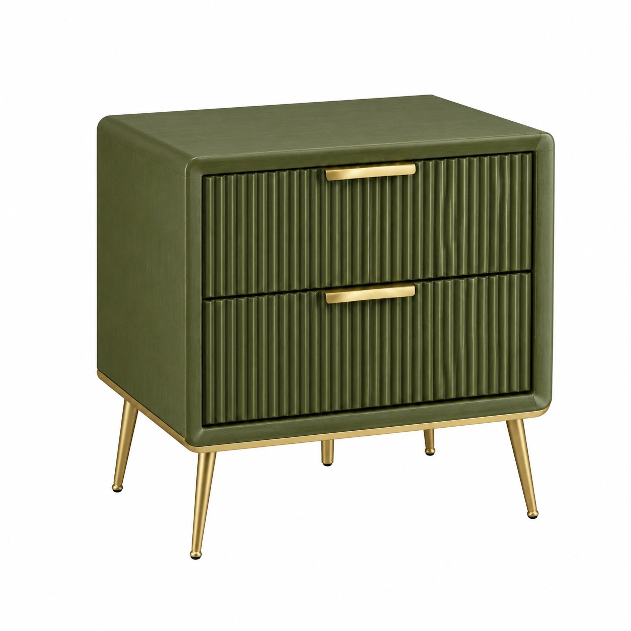 Commode en bois avec pieds métalliques et tiroirs verts