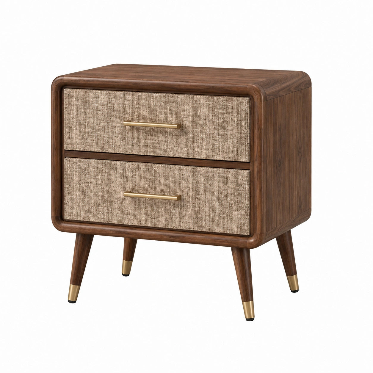 Table de chevet en bois avec tiroirs en lin marron et beige
