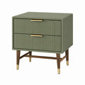 Table de chevet en bois et MDF avec pieds en noyer et poignées en laiton, vert olive