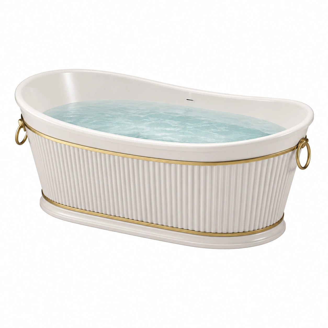 Baignoire îlot en acrylique blanc et or avec anneaux décoratifs