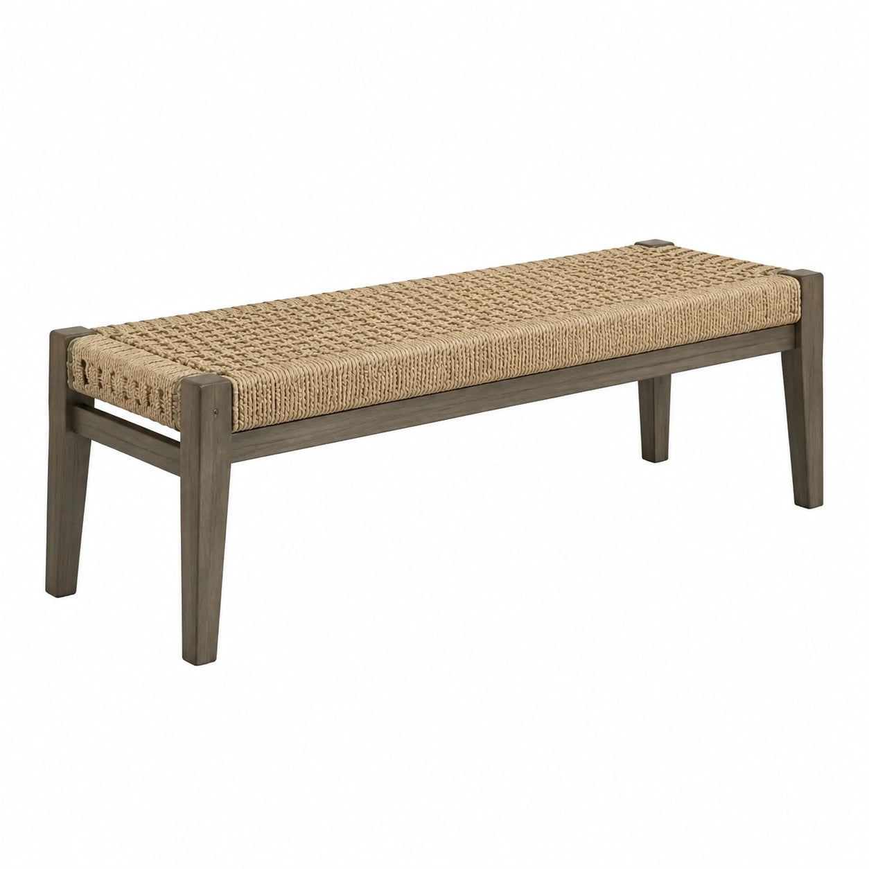 Banc en bois avec assise en corde tressée beige