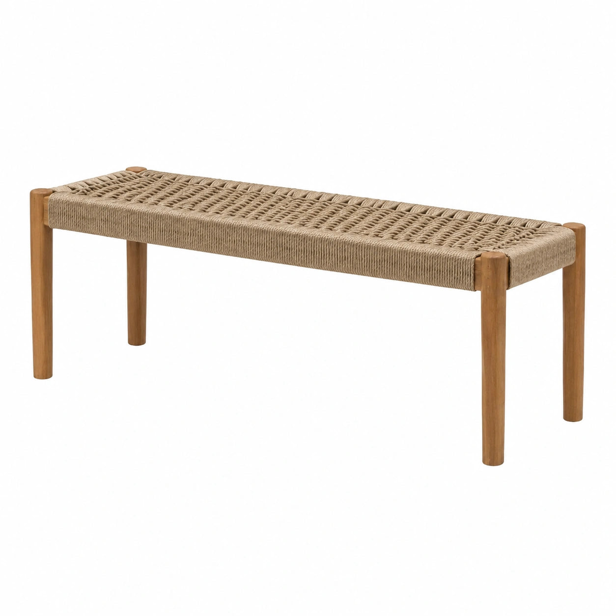 Banc en bois d'acacia et corde polyester beige 120 cm