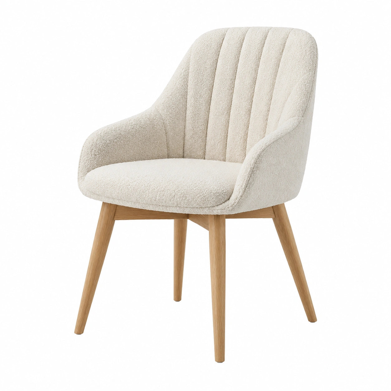 Chaise en tissu bouclé beige avec pieds en chêne
