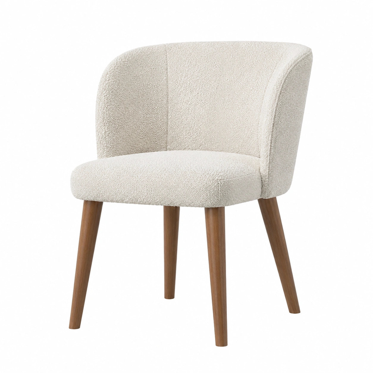 Chaise en tissu bouclette ivoire avec pieds en bois massif 55x55x77cm