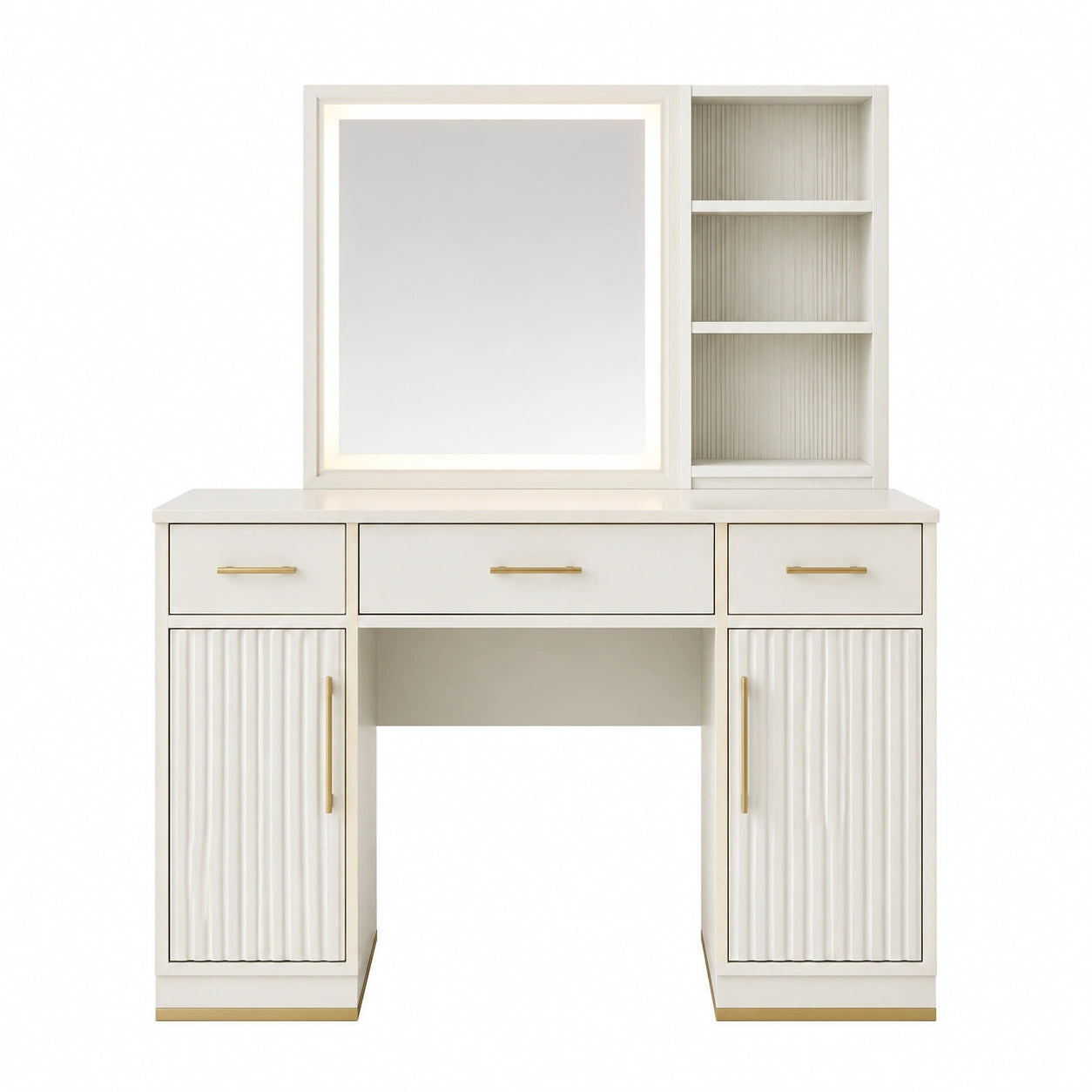 Coiffeuse avec Miroir LED et Étagères Blanc