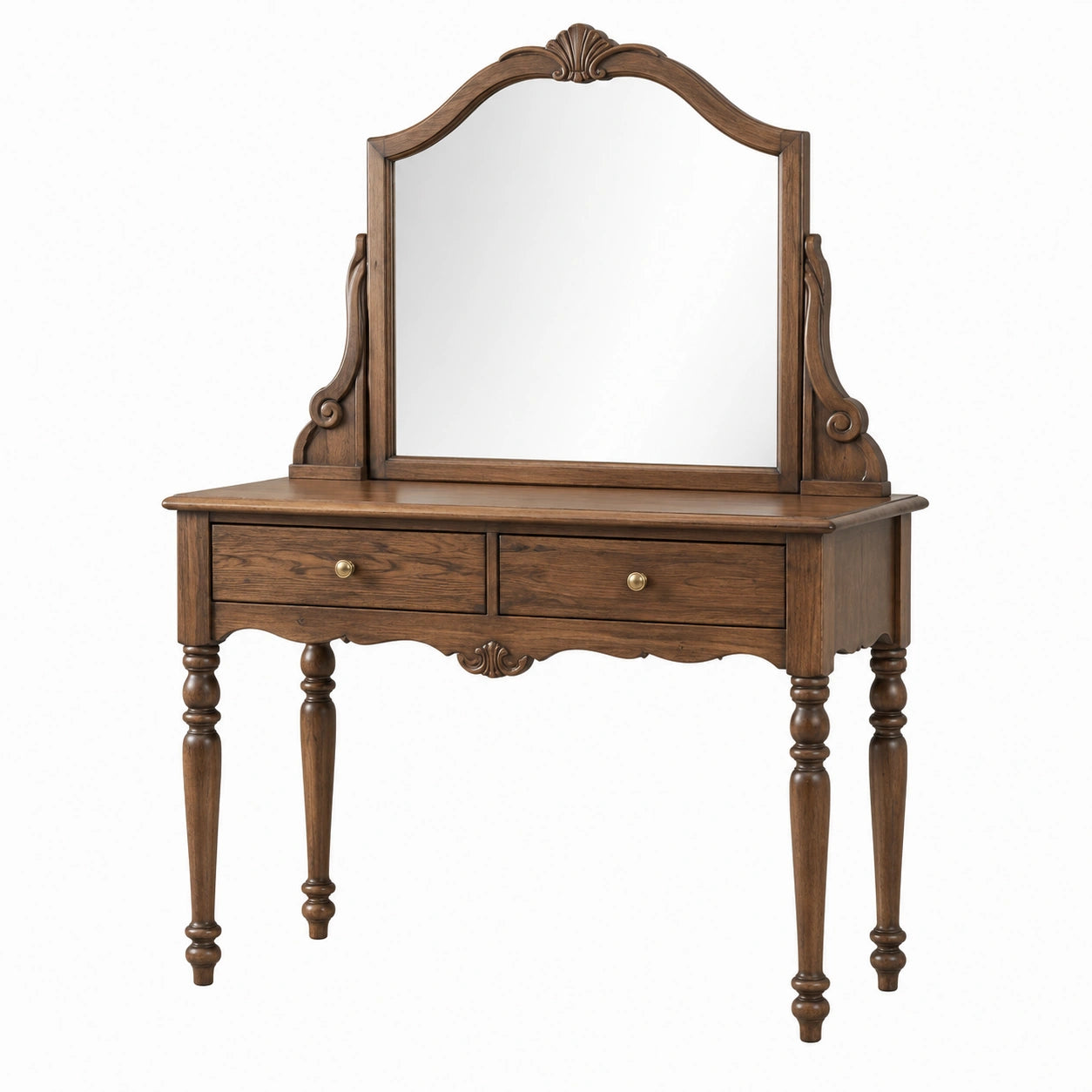 Coiffeuse en bois avec miroir et 2 tiroirs 120 cm marron