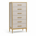 Commode haute 5 tiroirs en bois et métal doré