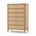 Commode en bois et rotin tressé 6 tiroirs naturel/doré