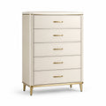 Commode en bois et métal beige à 5 tiroirs
