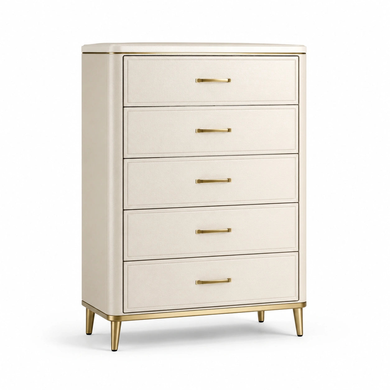 Commode en bois et métal beige à 5 tiroirs