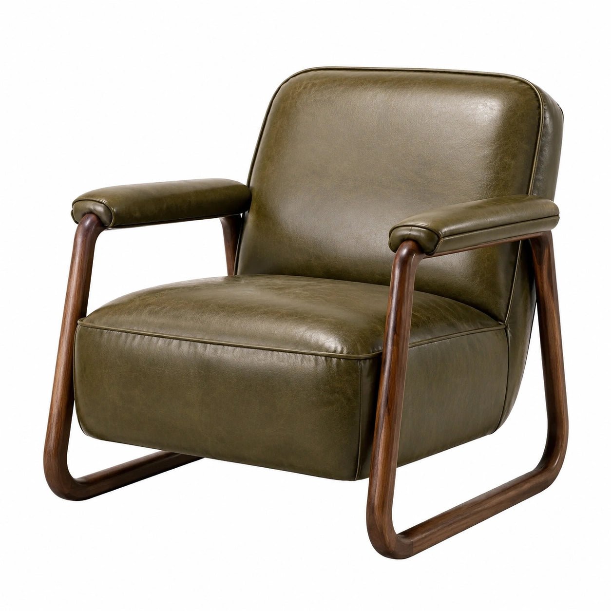 Fauteuil en Similicuir Vert avec Cadre en Bois