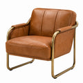 Fauteuil en cuir synthétique brun avec structure en acier doré
