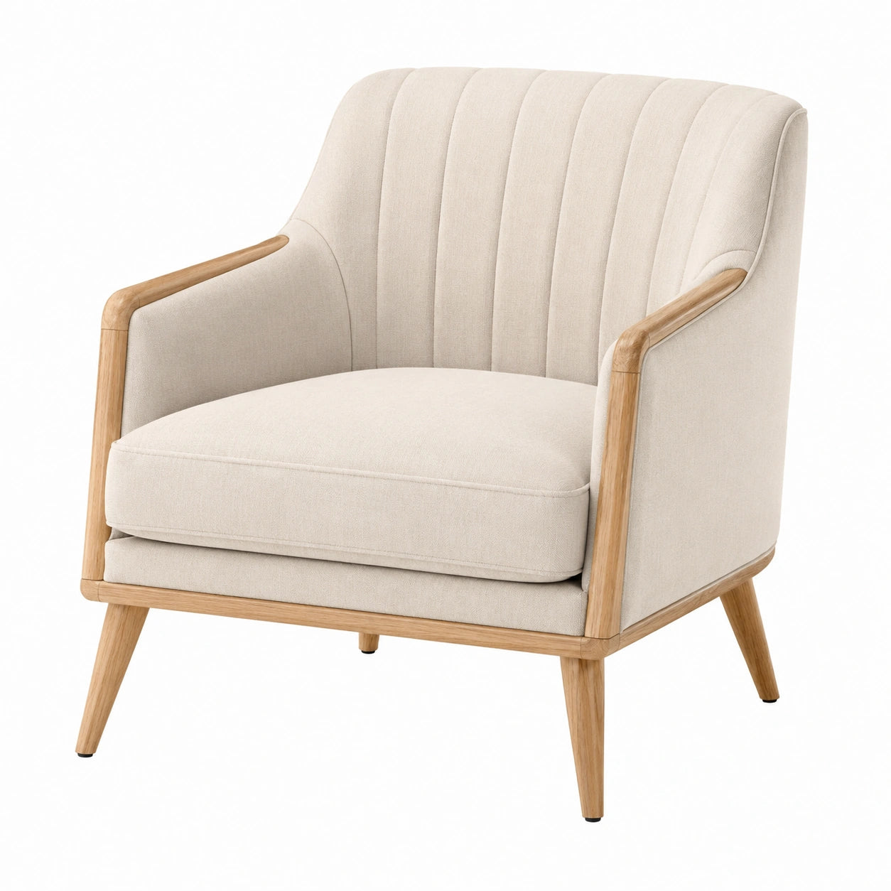 Fauteuil en bois et polyester beige
