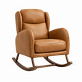Fauteuil à bascule en cuir synthétique marron avec structure en bois