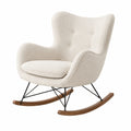 Fauteuil à bascule en tissu bouclé beige avec base en bois et métal