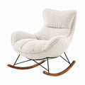 Fauteuil à bascule en tissu bouclette écru avec cadre en métal et bois