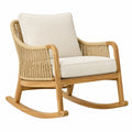 Fauteuil à bascule en bois et rotin avec coussins crème
